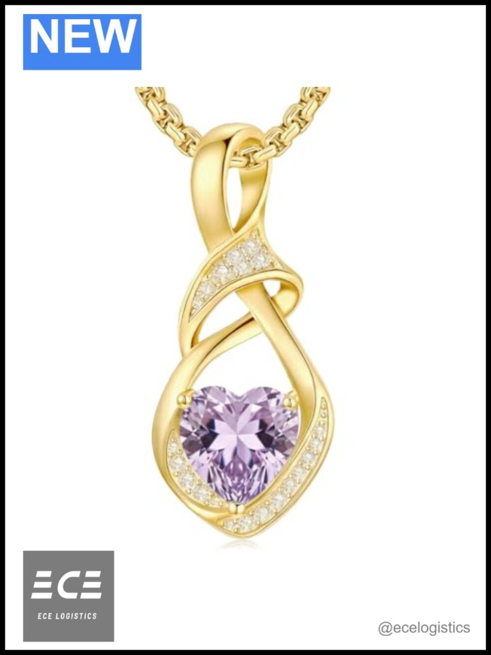 Infinity Birthstone Heart Pendant Necklace Gold Plated Adjustable Chain Gift